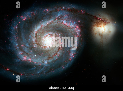 Spiralgalaxie M51 (NGC 5194), der Whirlpool-Galaxie in Canes Venatici. Optimierte Version eines Hubble-Teleskop-Bildes. Kredit NASA Stockfoto
