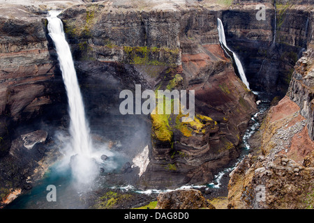 Haifoss und Granni Wasserfälle - Island Süd Stockfoto