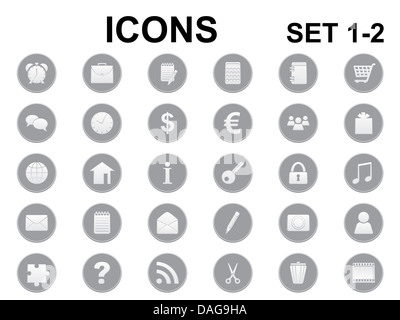 Reihe von schwarzen und weißen runden icons Stockfoto