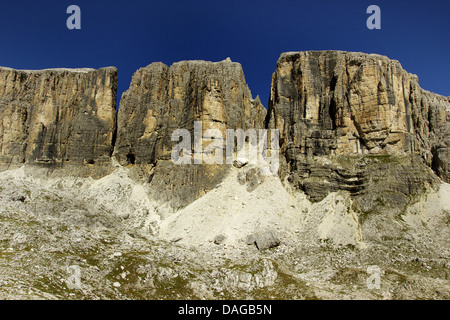 Blick vom Rifugio Kostner auf Cima Nove, Sasso Delle Dieci und Boe-Seekofel, Sella Gruppe, Italien, Dolomiten Stockfoto