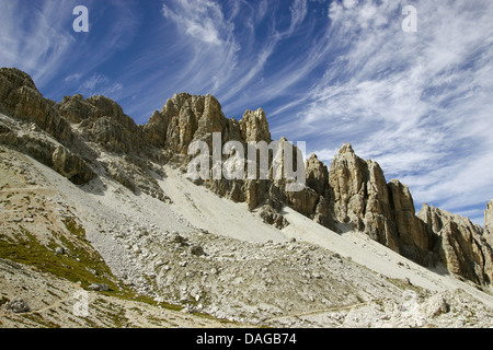 Blick vom Forla Travenanzes Fanes Gruppe und Fanes Turm, Italien, Dolomiten Stockfoto