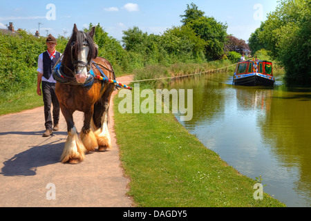 Pferdekutsche Lastkahn auf der Great Western Canal, Tiverton, Devon, England, Vereinigtes Königreich Stockfoto