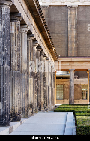 Kolonnade tragen noch die Narben aus dem zweiten Weltkrieg kämpfen im neuen Museum auf der Museumsinsel in Berlin, Deutschland. Stockfoto