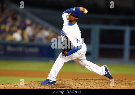 Los Angeles, Kalifornien, USA. 12. Juli 2013. 12. Juli 2013 Los Angeles, Kalifornien: Los Angeles Dodgers Entlastung Krug Jose Dominguez (60) Stellplätze während der Major League Baseball-Spiel zwischen den Colorado Rockies und die Los Angeles Dodgers im Dodger Stadium am 12. Juli 2013 in Los Angeles, Kalifornien. Rob Carmell/CSM/Alamy Live-Nachrichten Stockfoto