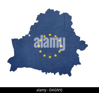 Europaflagge Karte von Belarus isoliert auf weißem Hintergrund. Stockfoto