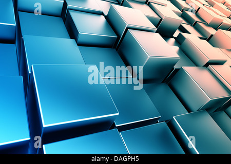 Blaue Metallwürfel mit Gegenlicht, abstrakten Hintergrund, 3d Rendern Stockfoto