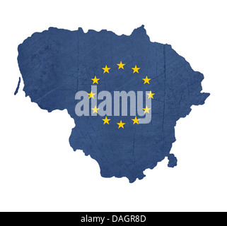 Europaflagge Karte von Litauen isoliert auf weißem Hintergrund. Stockfoto