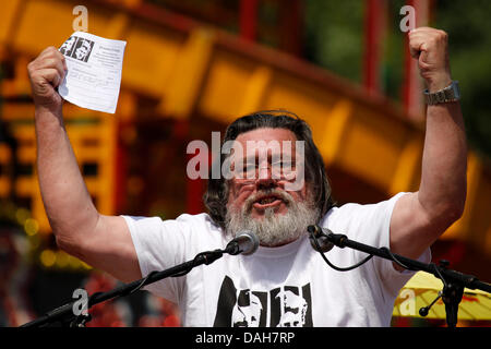 Ricky Tomlinson anlässlich der 129. Durham Miner Gala in Durham, England. Tomlinson ist Petitionen und Aufforderung an die Regierung, die Überzeugungen von Shrewsbury Streikposten zu untersuchen. Stockfoto