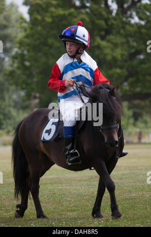 Hylands Park, Essex, England. 13. Juli 2013. Shetland Pony Racing an den Herzog von Essex Polo Grand Prix in Hylands Park, Essex, auf Samstag, 13. Juli 2013. Bildnachweis: Charlotte Moss/Alamy Live-Nachrichten Stockfoto