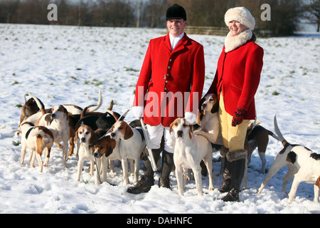 Rivington Weihnachtstag Jagd Steven Ashworth Kopf Jäger und Sue Simmons, Meister der Jagd Stockfoto