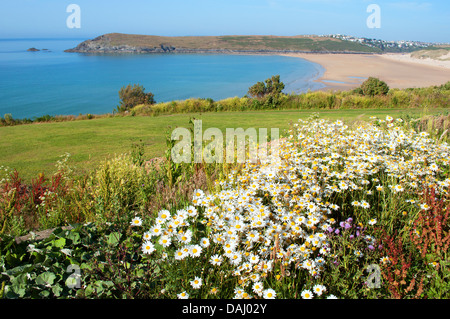 Ein Blick auf Crantock Strand von West Pentire in Cornwall, Großbritannien Stockfoto