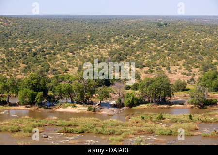 Der Olifants River vom Olifants Rest Camp, Krüger Nationalpark, Südafrika gesehen. Stockfoto