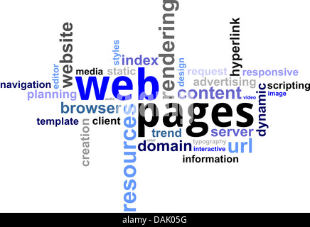 Eine Wortwolke von Web-Seiten Verwandte Artikel Stockfoto