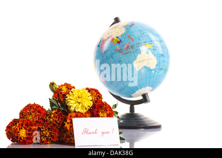 Blumenstrauß und eine Kugel am Tag der Lehrer Stockfoto