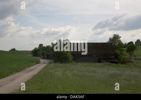 Scheune von der Landstraße in Fialki in der Nähe von Gorzno, Polen. Stockfoto