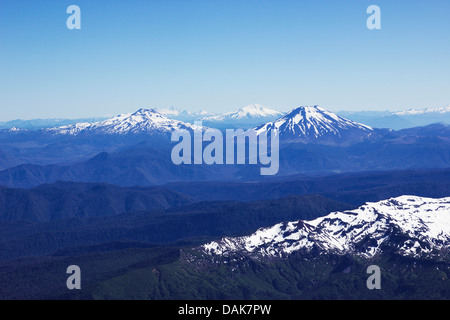 Tolguaca, Callaqui, Vulkan Lonquimay (Hintergrund), Sierra Nevada (Mitte), vom Aufstieg zum Llaima, Chile, Patagonien, Anden, Conguillio Nationalpark Stockfoto