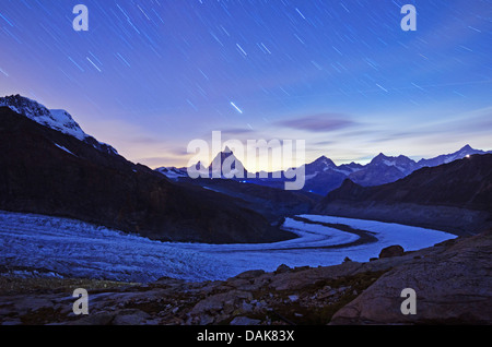 Monte Rosa Gletscher, das Matterhorn im Hintergrund, Zermatt, Valais, Schweizer Alpen, Schweiz, Europa Stockfoto