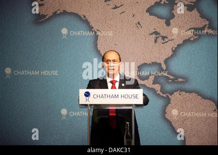 London, UK. 15. Juli 2013. Thein Sein, Präsident der Republik der Union von Myanmar spricht bei Chatham House in London Credit: Piero Cruciatti/Alamy Live News Stockfoto