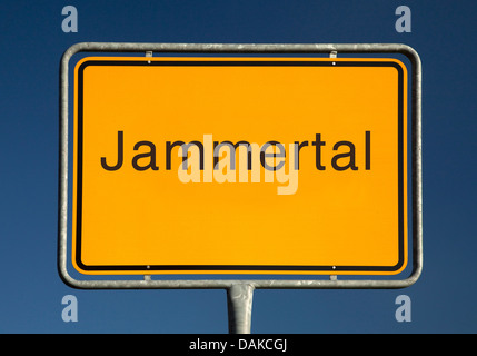 Jammertal Ort Namensschild, Deutschland, Jammertal Stockfoto