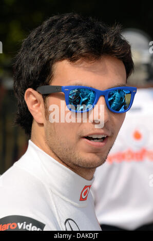 Sergio Perez am Goodwood Festival der Geschwindigkeit. Formel 1 Rennfahrer Checo Perez Stockfoto