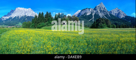 Berg Wettersteingebirge mit Zugspitze und Sonnenspitz in Frühling, Österreich, Tirol Stockfoto