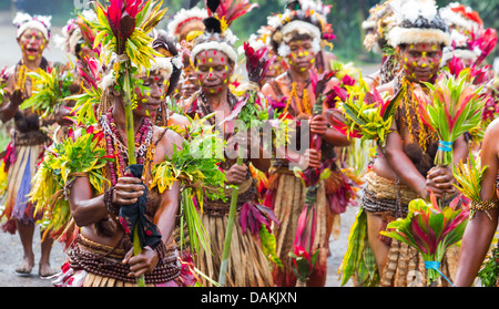 Leute des Stammes Selehoto Alunumuno Stammes Tracht und Tanz, Hochland von Papua-Neu-Guinea Stockfoto