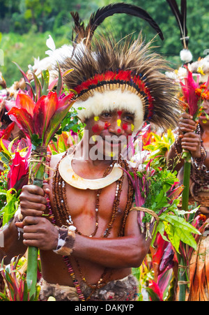 Leute des Stammes Selehoto Alunumuno Stammes Tracht und Tanz, Hochland von Papua-Neu-Guinea Stockfoto