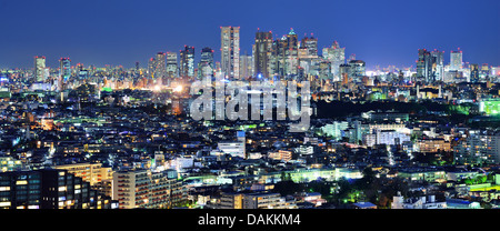 Tokio-Panorama mit Blick auf das Shinjuku Bankenviertel vom Stadtteil Ebisu. Stockfoto