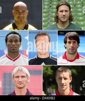 (Dpa-Datei) - Datei Bilder zeigen professionelle Bundesliga-Spieler, die beabsichtigen, ihre Karriere bald zu Ende: Dede von Borussia Dortmund (über L-Datei Bild vom 7. Juli 2010), Torsten Frings von Werder Bremen (über R Datei Bild vom 16. August 2010), (C, L-R) Ze Roberto der Hamburger SV (Datei Bild datiert 24. Juli 2009), Frank Rost der Hamburger SV (Datei Bild datiert 5. August 2010) , Stockfoto