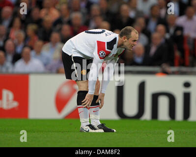 Manchester Uniteds Wayne Rooney reagiert während der UEFA Champions League Finale zwischen FC Barcelona und Manchester United im Wembley-Stadion, London, Großbritannien, 28. Mai 2011. Foto: Soeren Stache Stockfoto