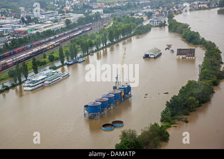 Donauhafen überflutet im Juni 2013, Deutschland, Bayern, Passau Stockfoto