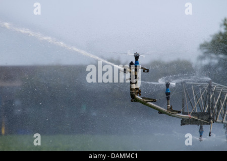 Center - pivot Bewässerung auch Wasserrad und Kreis Bewässerung, Rohrleitungen und Anlagen und Maschinen für Gemüsebau Betriebe Tarleton, Großbritannien Stockfoto
