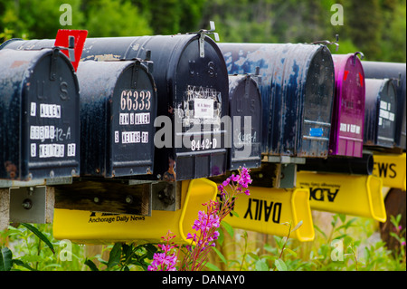 Ländliche Briefkästen, Glen Highway; Highway 1, Alaska, USA Stockfoto