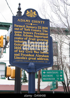 ADAMS COUNTY 22. Januar 1800 aus York County gebildet. Der Name ehrt Präsident John Adams. Wichtiges Zentrum der Obstbau-Industrie. Kreisstadt von Gettysburg, 1806, aufgenommen wurde 1863 der wichtigsten Bürgerkrieg Schlacht und Präsident Abraham Lincoln tolle Adresse. Pennsylvania historisch und Museum Commission, 1981 Stockfoto