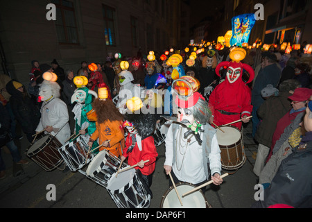Europa, Schweiz, Basel, Fasnact Frühling Karneval, Morgenstraich Morning parade Stockfoto