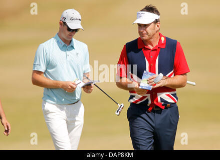 SIR NICK FALDO & JUSTIN ROSE OPEN Praxis MUIRFIELD EAST LOTHIAN Schottland 17. Juli 2013 Stockfoto