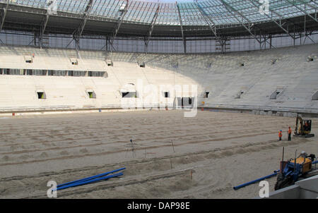 Abgebildet ist die Baustelle des städtischen Stadions in Breslau am 8. Juni 2011 in Polen. Das Stadion in Breslau ist ein Ort von der UEFA Fußballeuropameisterschaft 2012 Ukraine und Polen veranstaltet. Foto: Wolfgang Mueller Stockfoto