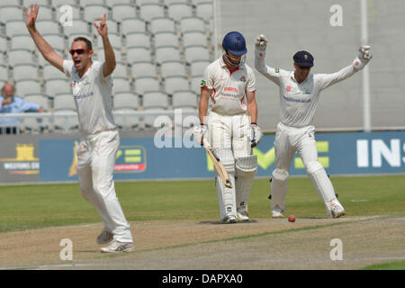 Manchester, UK. 17. Juli 2013. Luis Reece (Lancashire) ist am Morgen des dritten Tages der 4-tägigen Partie gegen Glamorgan, Lbw, Dean Cosker 53. Kredit-Lancashire V Glamorgan Emirates Old Trafford, Manchester, UK 17. Juli 2013: John Fryer/Alamy Live News Stockfoto