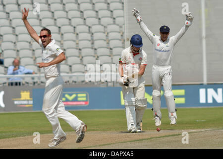 Manchester, UK. 17. Juli 2013. Luis Reece (Lancashire) ist am Morgen des dritten Tages der 4-tägigen Partie gegen Glamorgan, Lbw, Dean Cosker 53. Kredit-Lancashire V Glamorgan Emirates Old Trafford, Manchester, UK 17. Juli 2013: John Fryer/Alamy Live News Stockfoto