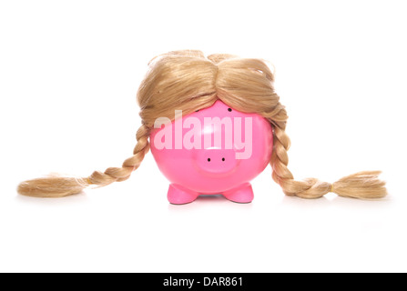 Piggy Bank tragen einen Perücke-Studio-Ausschnitt Stockfoto