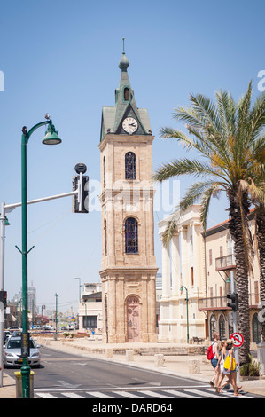 Israel Tel Aviv Jaffa Jaffa Yefet Straße Wahrzeichen Kalkstein Clock Tower gebaut, 1903 zum 25-jährigen Jubiläum der osmanische Sultan Abd al-Hamid II. Stockfoto