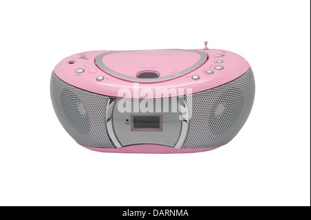 Ein rosa CD-Player auf weißem Hintergrund Stockfoto