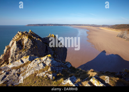 Blick vom großen Tor, Three Cliffs Bay, Blick nach Westen über Oxwich Bucht, Halbinsel Gower, Wales Stockfoto