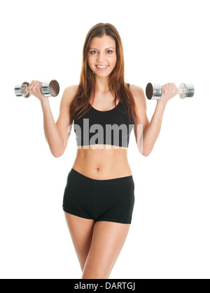 Fitness-Frau Training mit Messzellen Stockfoto