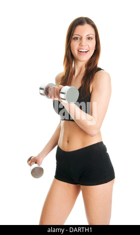 Fitness-Frau Training mit Messzellen Stockfoto