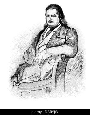 Balzac, Honore de, 20.5.1799 - 18.8.1850, französischer Autor/Schriftsteller, halbe Länge, nach Zeichnung von Carl Christian Vogel von Vogelstein (8-88), Holzgravur, ca. 1900, Stockfoto