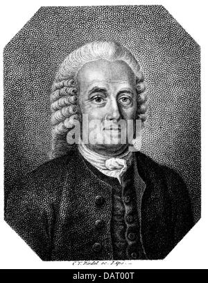 Swedenborg, Emanuel, 29.1.1688 - 29.3.1772, Schwedische Wissenschaftler, Theologe, Porträt, Kupferstich von Karl Traugott Riedel, 18. Jahrhundert, Artist's Urheberrecht nicht gelöscht werden Stockfoto