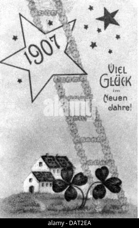 Festlichkeiten, Silvester, Grußkarte für Silvester, 1907, Zusatzrechte-Clearences-nicht vorhanden Stockfoto