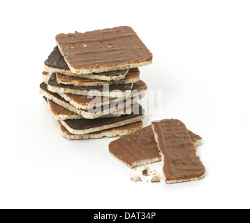 Schoko Reis-Cracker Ausschneiden auf weißem Hintergrund Stockfoto