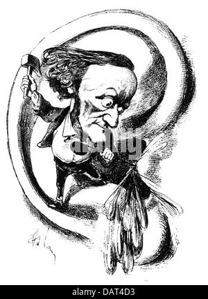 Wagner, Richard, 22.5.1813 - 13.2.1883, deutscher Musiker (Komponist), "ein Stich ins Ohr", Karikatur von Andre Gill, 19. Jahrhundert, Stockfoto